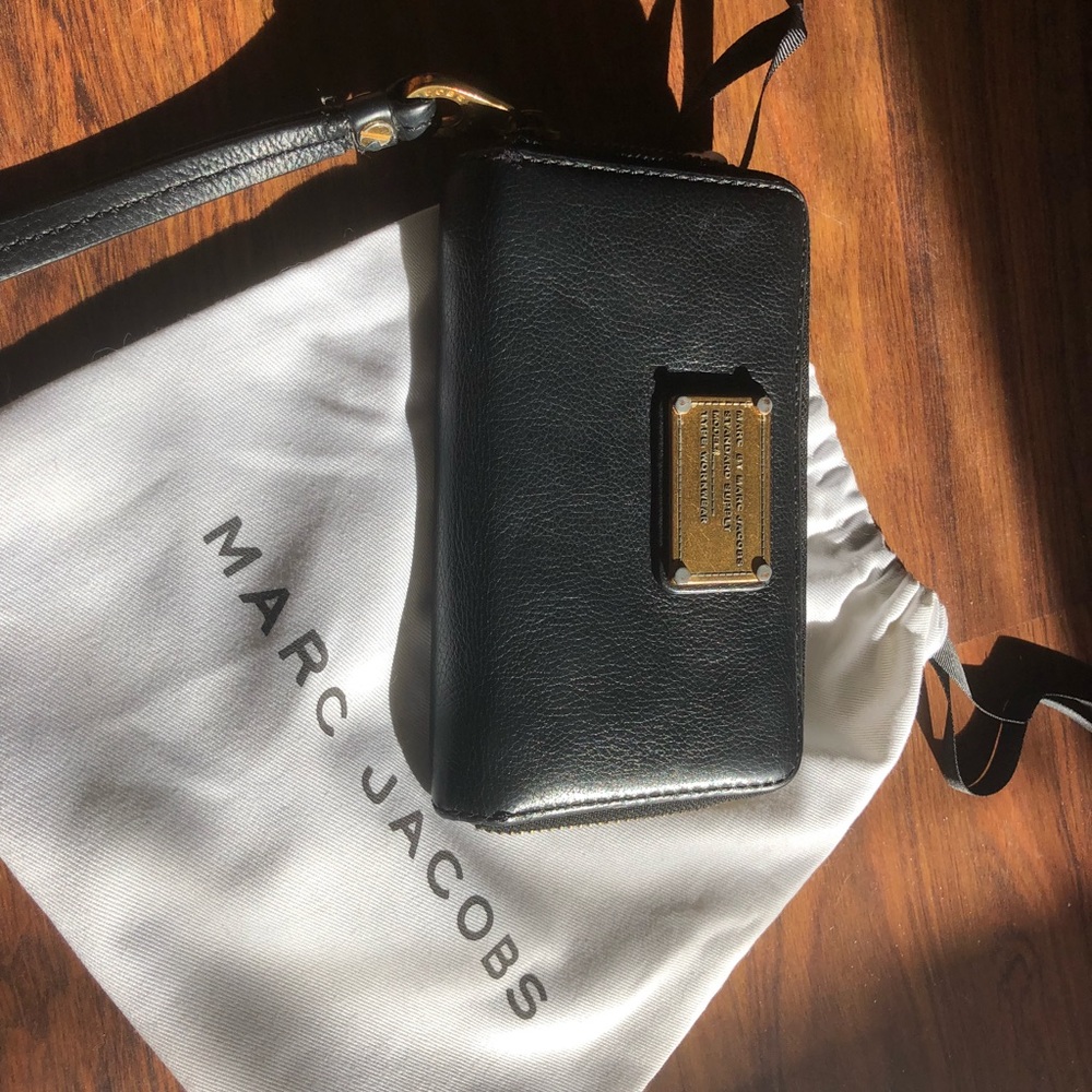 Marc By Marc Jacobs Black Wristlet with Gold Accents